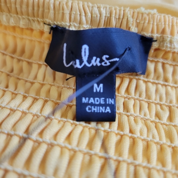 Lulus Float to Love Yellow Jacquard Smocked Tie- Strap Midi Dress Size M - Picture 9 of 11